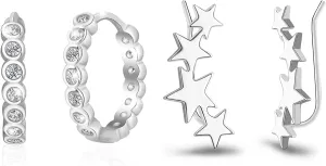 Sterling Silver Hypoallergenic Star Ear Climber Earrings - Sterling Silver Hypoallergenic Cubic Zirconia Paw Print Hoop Earrings