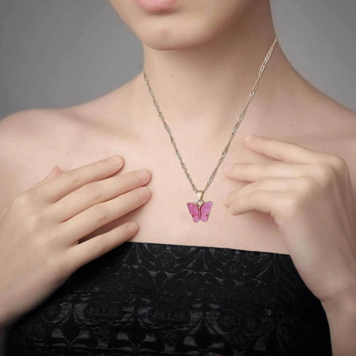 Sterling Silver Necklace for Women,Butterfly Adjustable Clavicle Chain Insect Necklace for Teen Gril Trendy Jewelry Gift