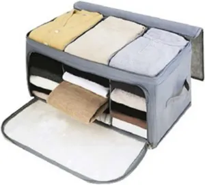 Storage Box Lids Control Zipper Closure Compact for Quilt Garment Blankets Grey