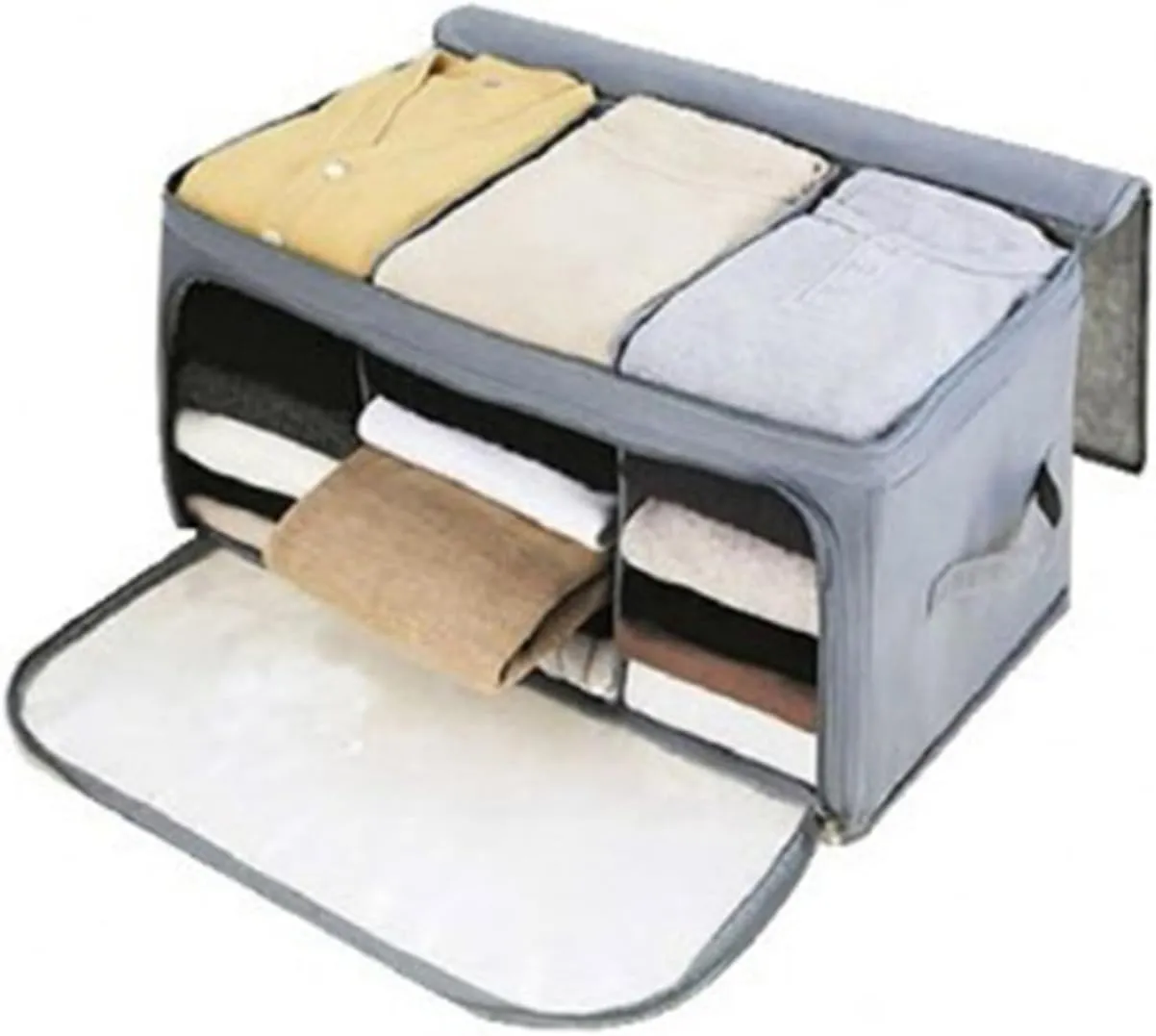 Storage Box Lids Control Zipper Closure Compact for Quilt Garment Blankets Grey