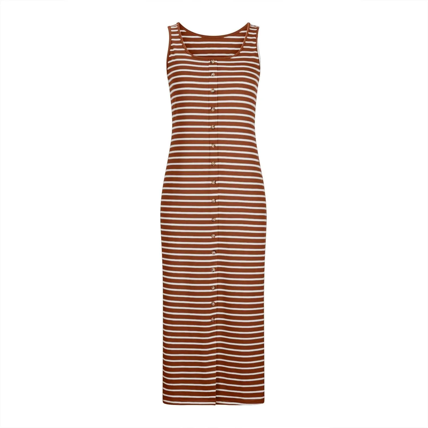 Striped Dress for Women, Summer Dresses 2025 Trendy Casual Button Down Dress, Sleeveless Midi Square Neck Tank Dress