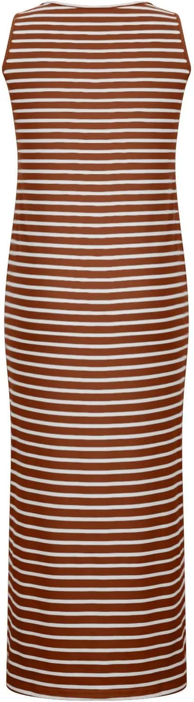 Striped Dress for Women, Summer Dresses 2025 Trendy Casual Button Down Dress, Sleeveless Midi Square Neck Tank Dress
