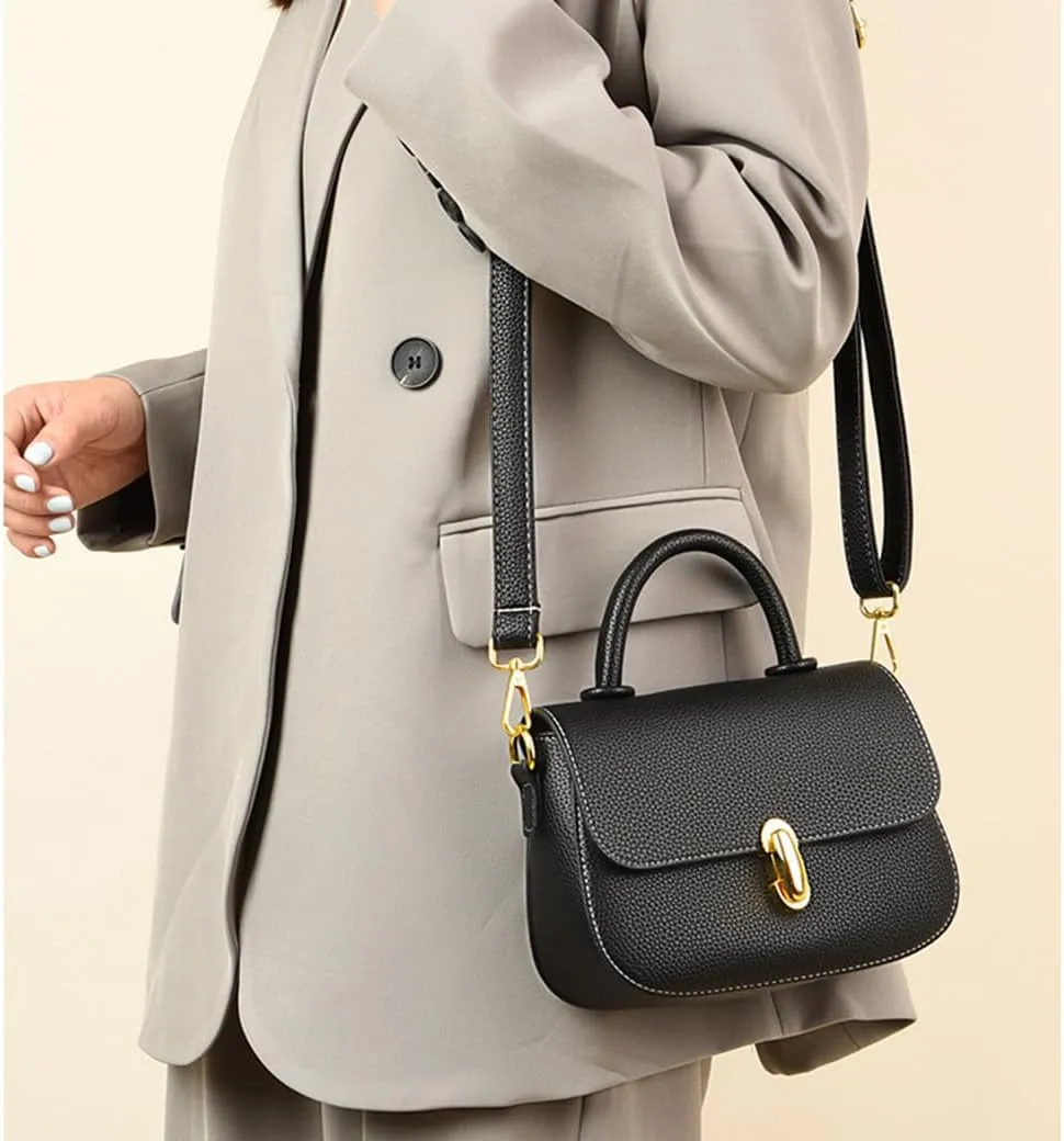 Stylish Small Leather Crossbody Bag for Women - Top Handle Satchel Handbag with Flap Purse Design