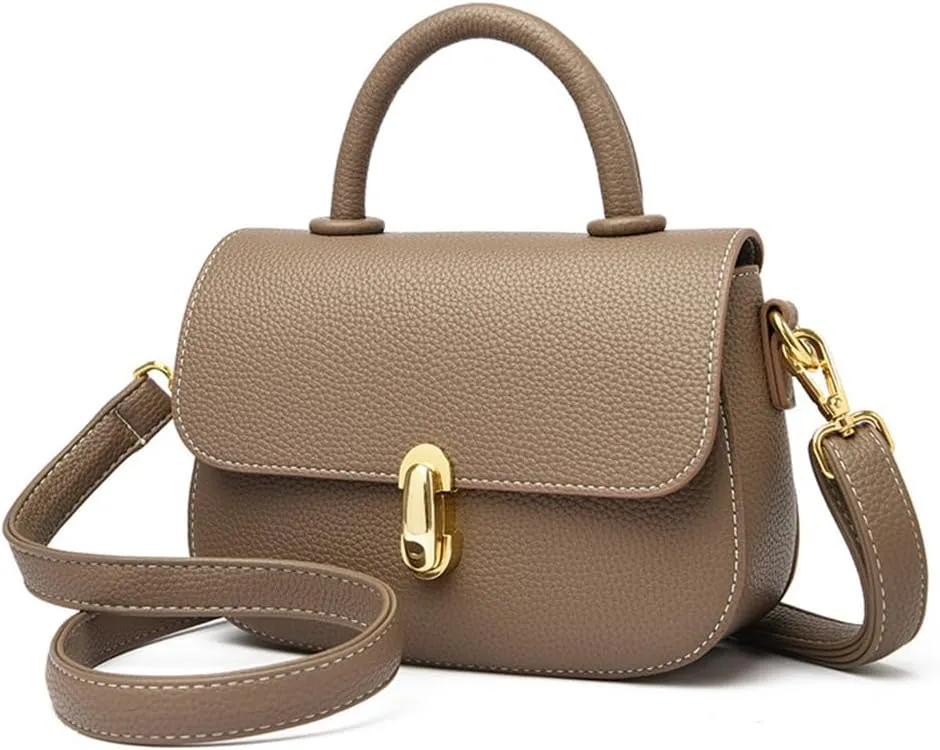 Stylish Small Leather Crossbody Bag for Women - Top Handle Satchel Handbag with Flap Purse Design