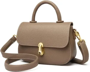 Stylish Small Leather Crossbody Bag for Women - Top Handle Satchel Handbag with Flap Purse Design