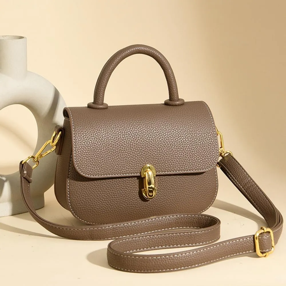 Stylish Small Leather Crossbody Bag for Women - Top Handle Satchel Handbag with Flap Purse Design