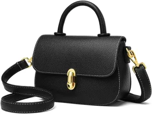 Stylish Small Leather Crossbody Bag for Women - Top Handle Satchel Handbag with Flap Purse Design