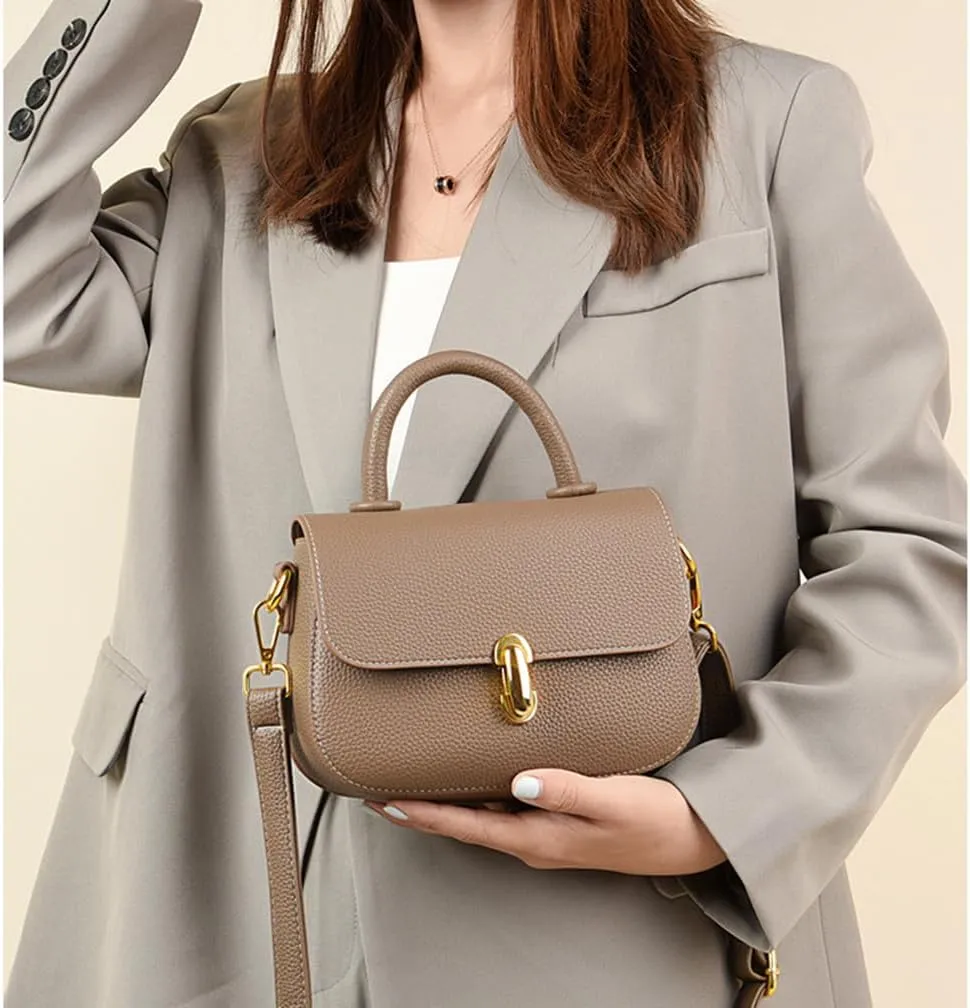 Stylish Small Leather Crossbody Bag for Women - Top Handle Satchel Handbag with Flap Purse Design