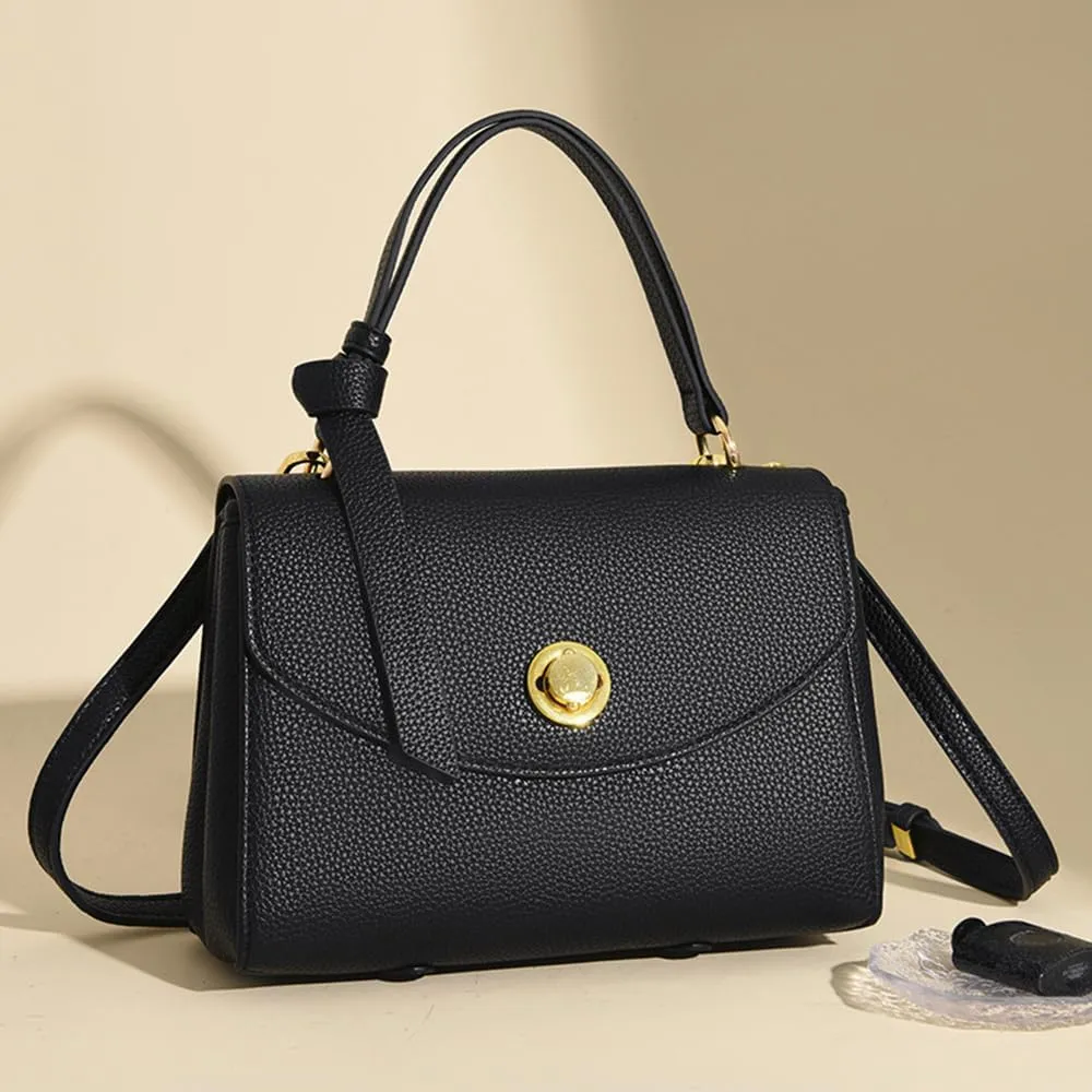 Stylish White Leather Top Handle Flap Purse for Women - Versatile Satchel Handbag, Shoulder & Crossbody Bag