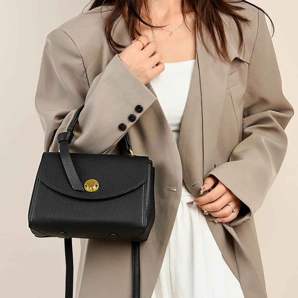 Stylish White Leather Top Handle Flap Purse for Women - Versatile Satchel Handbag, Shoulder & Crossbody Bag