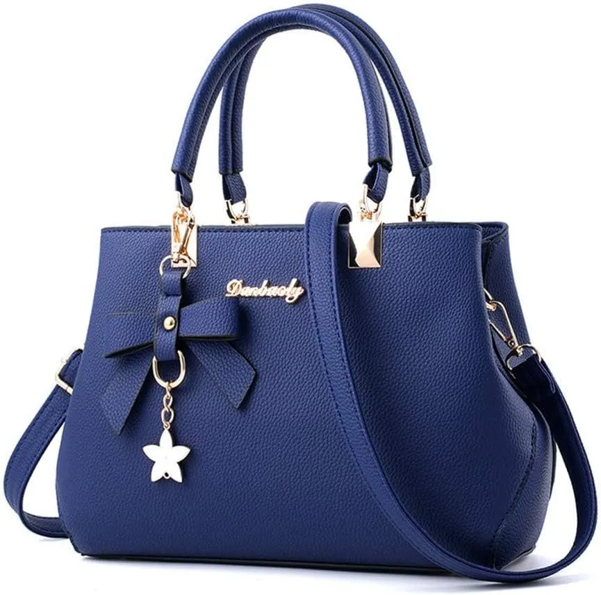 Stylish Womens PU Leather Top Handle Satchel Handbag with Bow Pendant - Versatile Zipper Tote & Crossbody Bag in Green