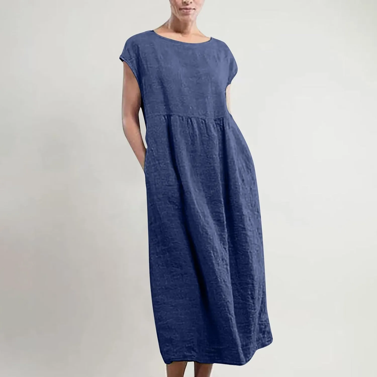Summer Dresses for Women 2025 Plus Size Cotton Linen Beach Dress Casual A-Line Sleeveless Midi Sundress with Pockets
