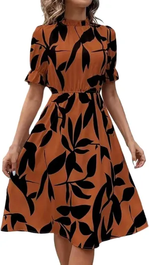 Summer Dresses for Women 2025 Vacation Crewneck Short Sleeve Floral Midi Dress Casual Flowy Boho Summer Beach Dress