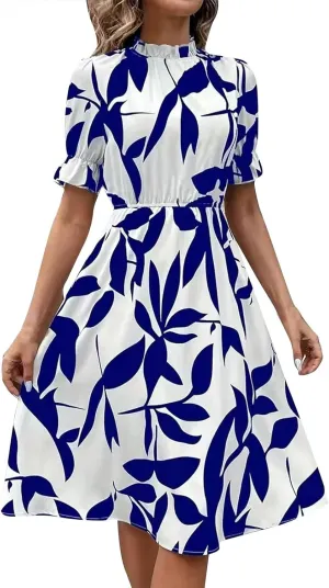 Summer Dresses for Women 2025 Vacation Crewneck Short Sleeve Floral Midi Dress Casual Flowy Boho Summer Beach Dress