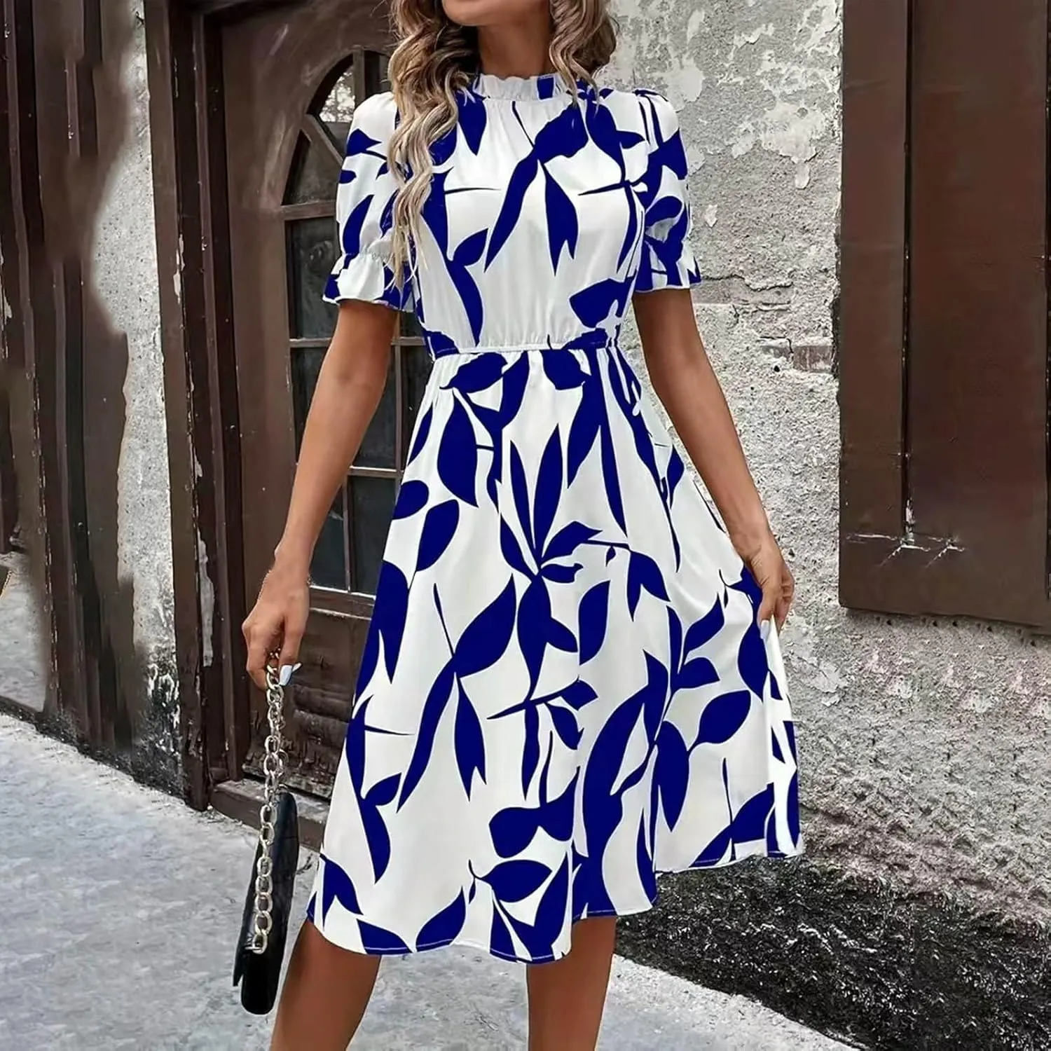 Summer Dresses for Women 2025 Vacation Crewneck Short Sleeve Floral Midi Dress Casual Flowy Boho Summer Beach Dress