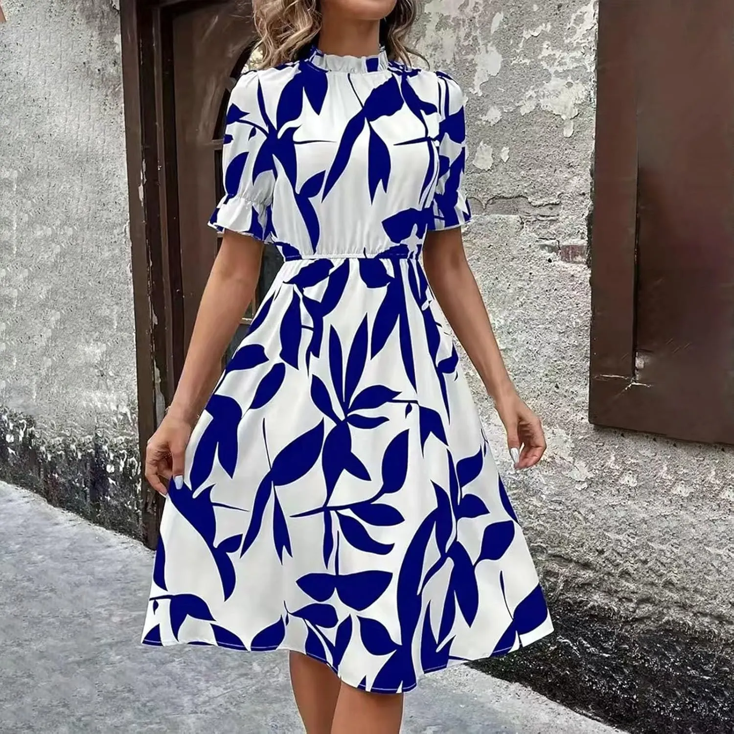 Summer Dresses for Women 2025 Vacation Crewneck Short Sleeve Floral Midi Dress Casual Flowy Boho Summer Beach Dress