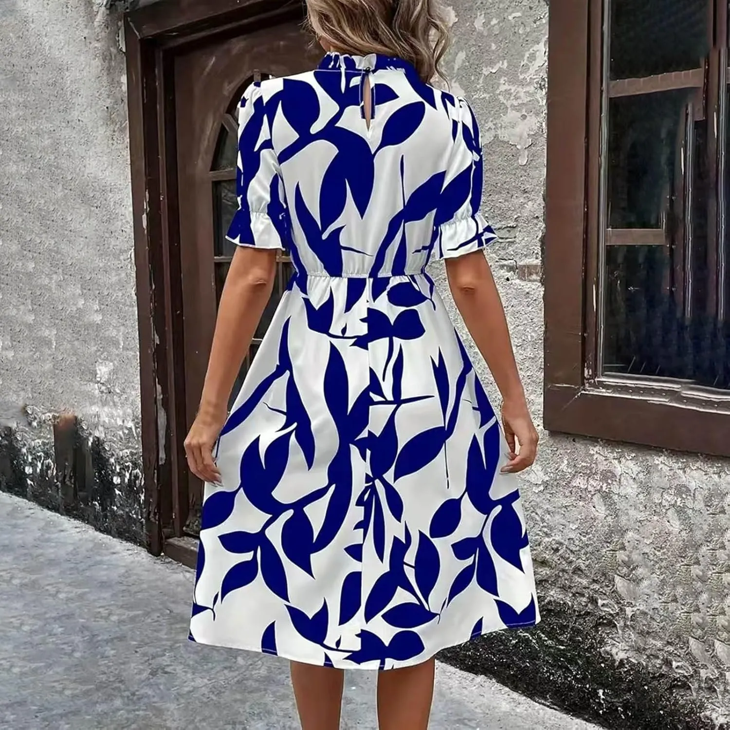 Summer Dresses for Women 2025 Vacation Crewneck Short Sleeve Floral Midi Dress Casual Flowy Boho Summer Beach Dress