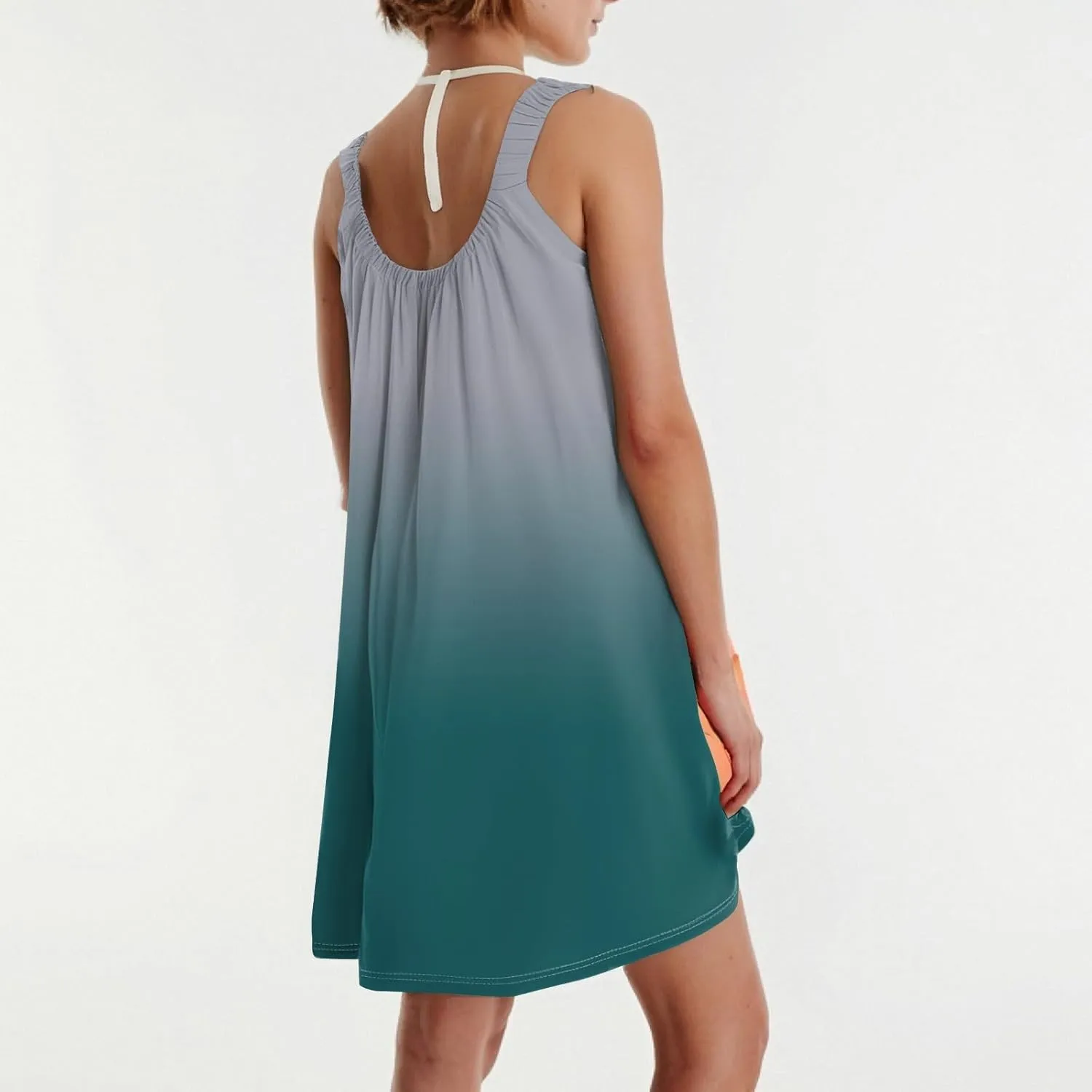 Summer Dresses for Women Sleeveless Spaghetti Strap Boho Beach Dress Square Neck Pleated Mini Dress Swimsuit Coverup