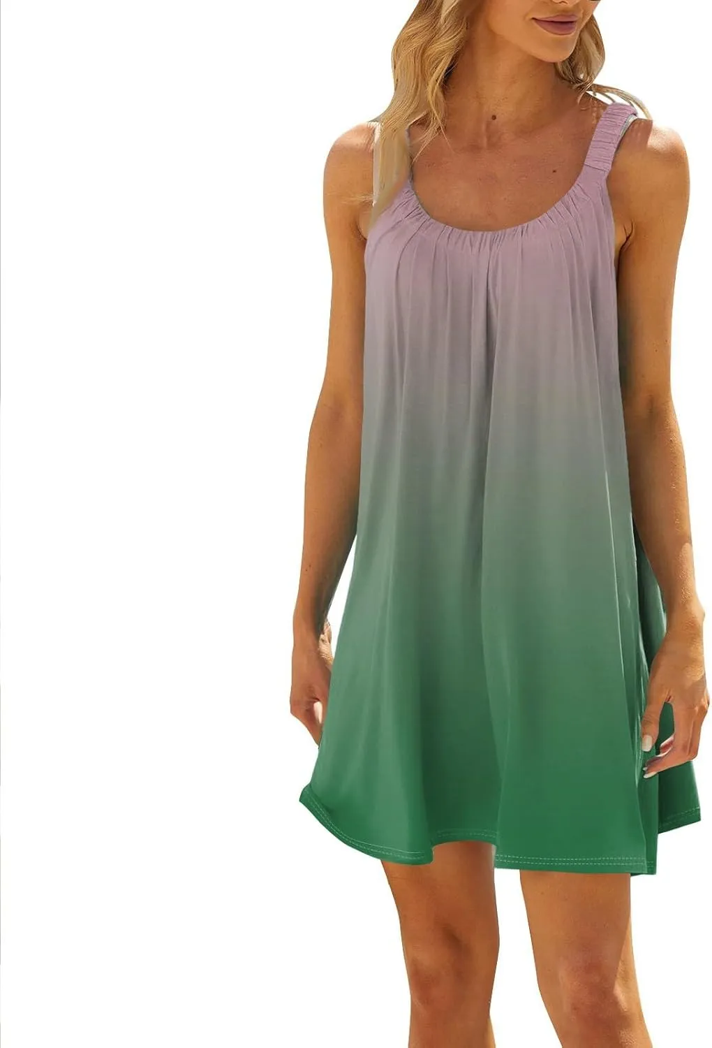 Summer Dresses for Women Sleeveless Spaghetti Strap Boho Beach Dress Square Neck Pleated Mini Dress Swimsuit Coverup
