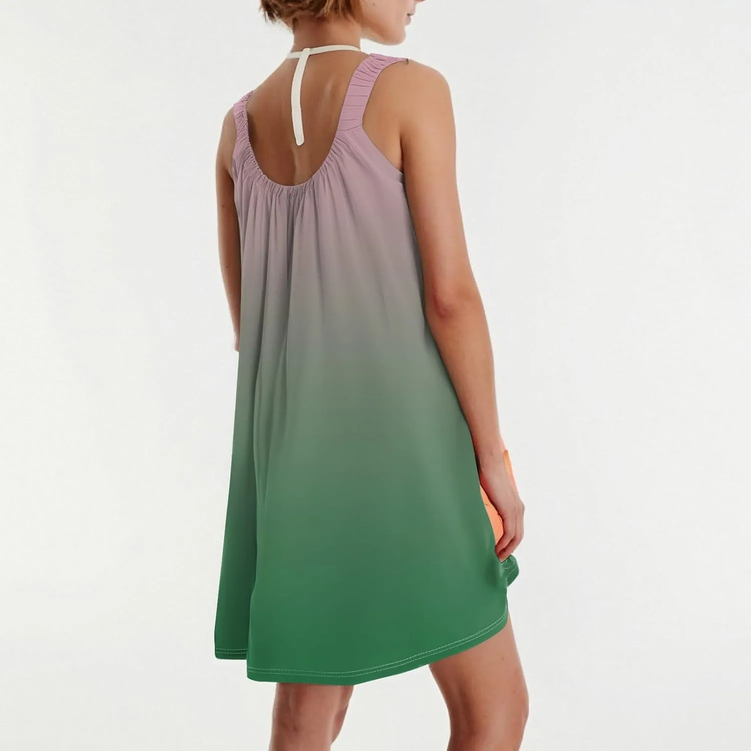 Summer Dresses for Women Sleeveless Spaghetti Strap Boho Beach Dress Square Neck Pleated Mini Dress Swimsuit Coverup