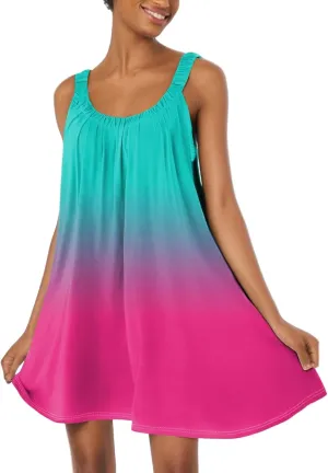 Summer Dresses for Women Sleeveless Spaghetti Strap Boho Beach Dress Square Neck Pleated Mini Dress Swimsuit Coverup