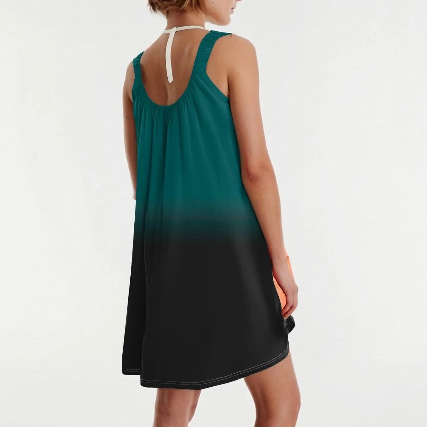 Summer Dresses for Women Sleeveless Spaghetti Strap Boho Beach Dress Square Neck Pleated Mini Dress Swimsuit Coverup