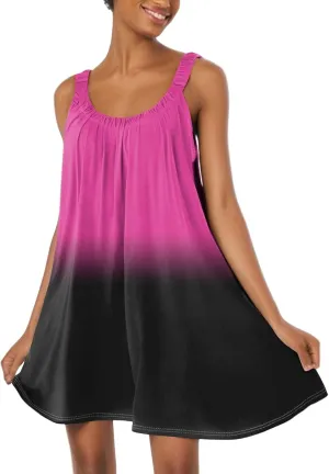 Summer Dresses for Women Sleeveless Spaghetti Strap Boho Beach Dress Square Neck Pleated Mini Dress Swimsuit Coverup