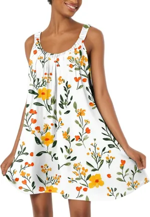 Summer Dresses for Women Sleeveless Spaghetti Strap Boho Beach Dress Square Neck Pleated Mini Dress Swimsuit Coverup