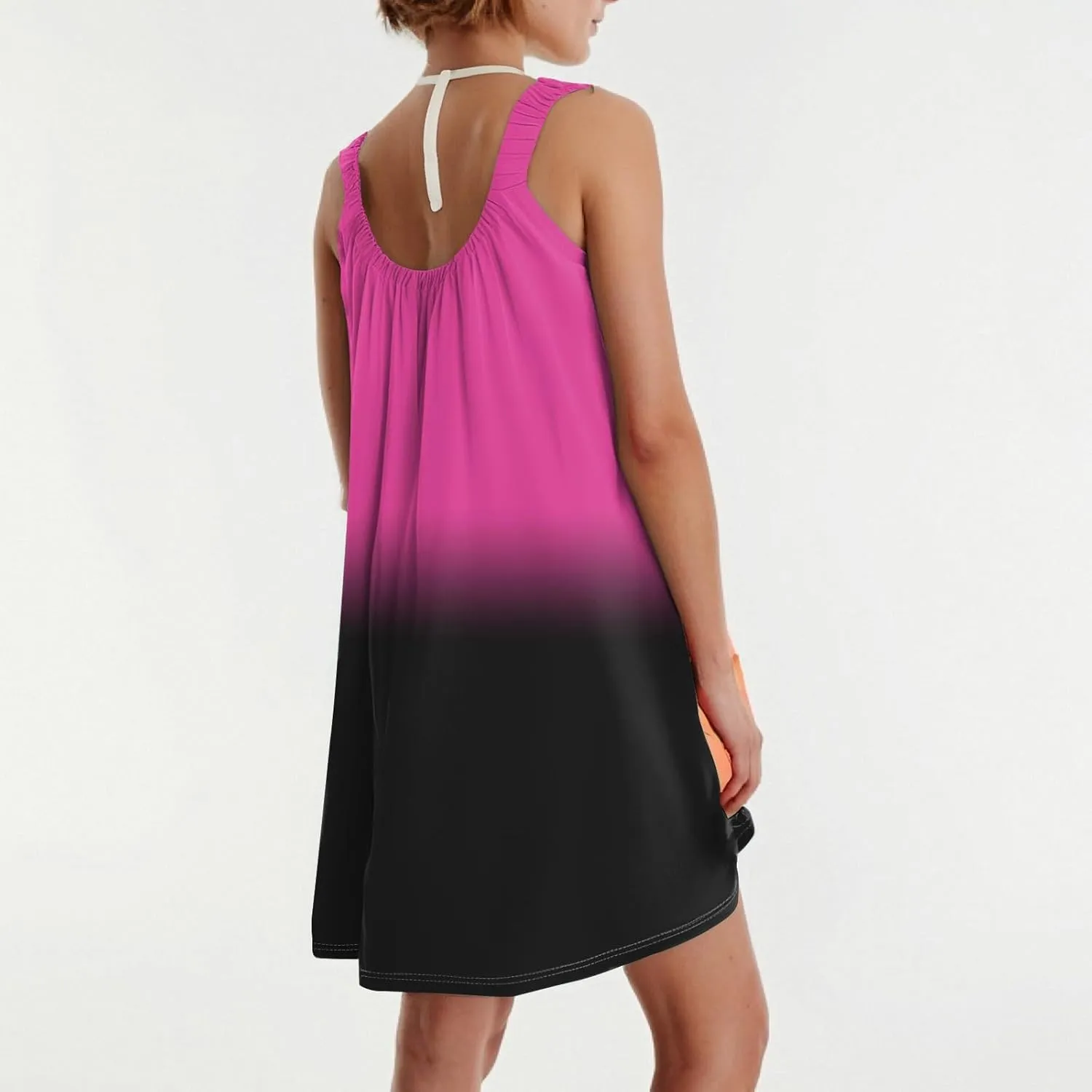 Summer Dresses for Women Sleeveless Spaghetti Strap Boho Beach Dress Square Neck Pleated Mini Dress Swimsuit Coverup