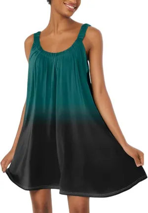Summer Dresses for Women Sleeveless Spaghetti Strap Boho Beach Dress Square Neck Pleated Mini Dress Swimsuit Coverup
