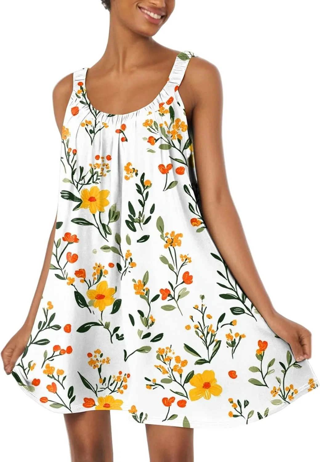 Summer Dresses for Women Sleeveless Spaghetti Strap Boho Beach Dress Square Neck Pleated Mini Dress Swimsuit Coverup