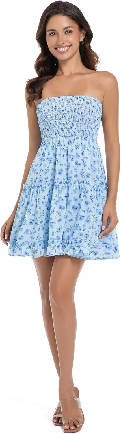 Summer Dresses for Women Strapless Tube Top Mini Dresses Beach Boho Sundress 2025