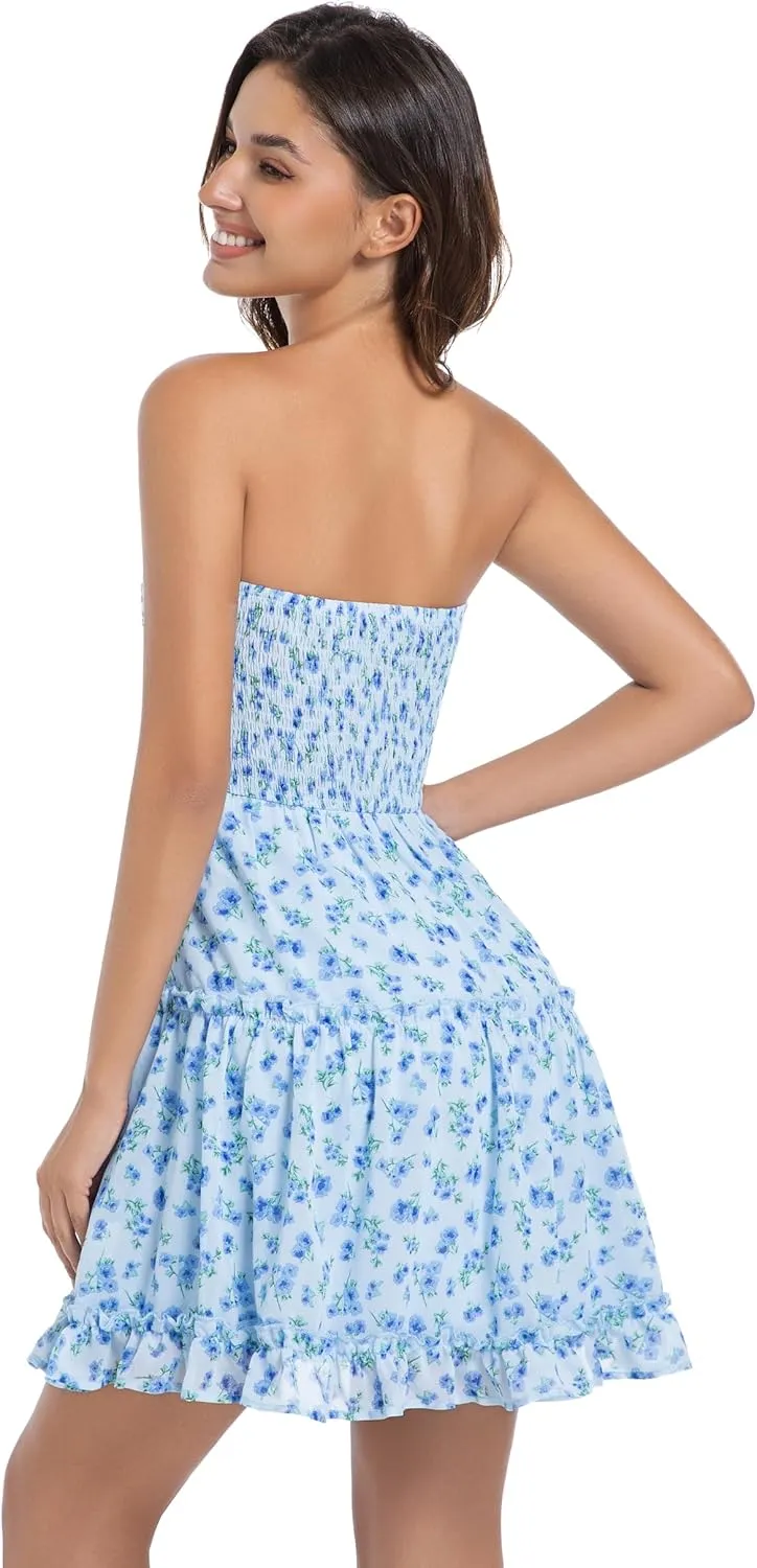 Summer Dresses for Women Strapless Tube Top Mini Dresses Beach Boho Sundress 2025