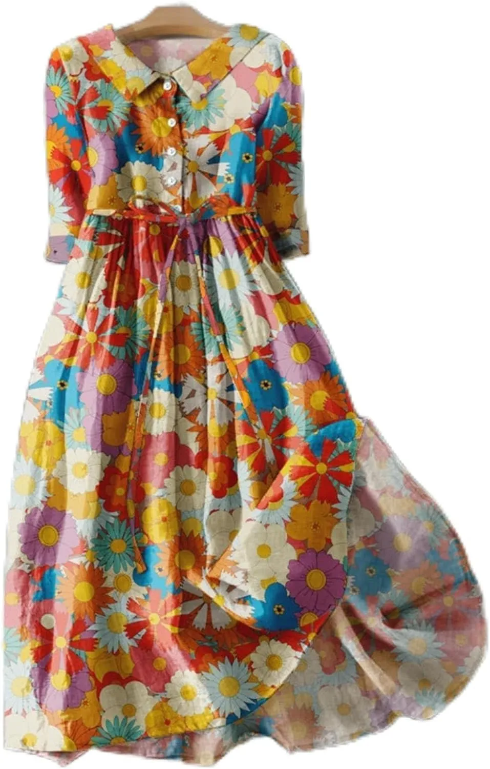 Summer Mini Dress for Women Crew Neck Puff Short Sleeve Petite Dresses Beach Party Boho Ruffle Hem Printed Dresses