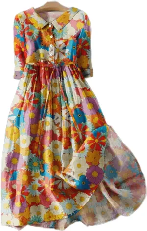 Summer Mini Dress for Women Crew Neck Puff Short Sleeve Petite Dresses Beach Party Boho Ruffle Hem Printed Dresses