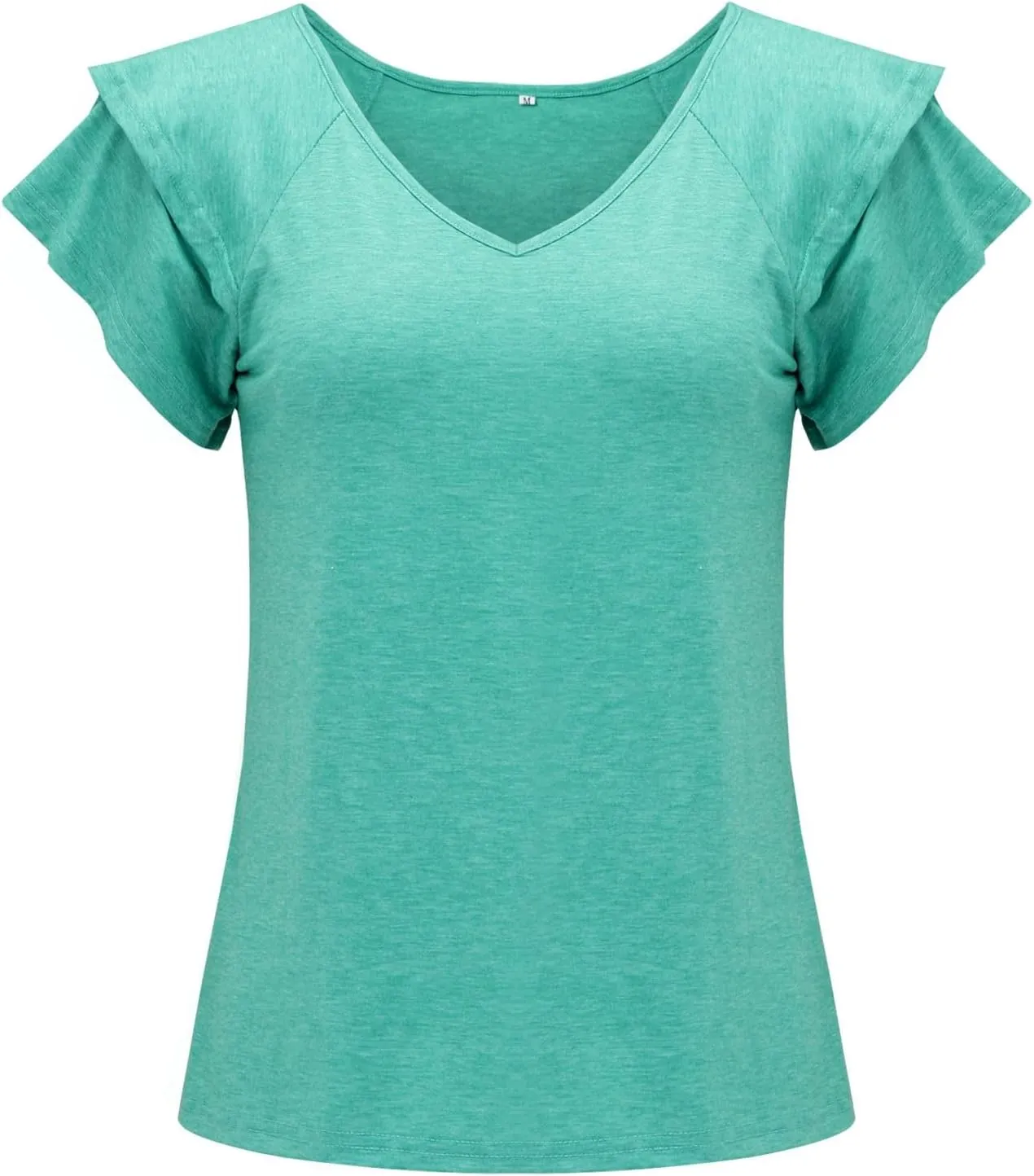 Summer T Shirts for Women V Neck Layered Ruffle Trim Short Sleeve Loose Fit Tees Baggy Lounge Outdoor Running Tops