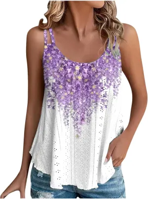 Summer Tops for Women 2025 Eyelet Embroidery Tank Tops Sleeveless Spaghetti Strap Scoop Neck Beach Vacation Clothes