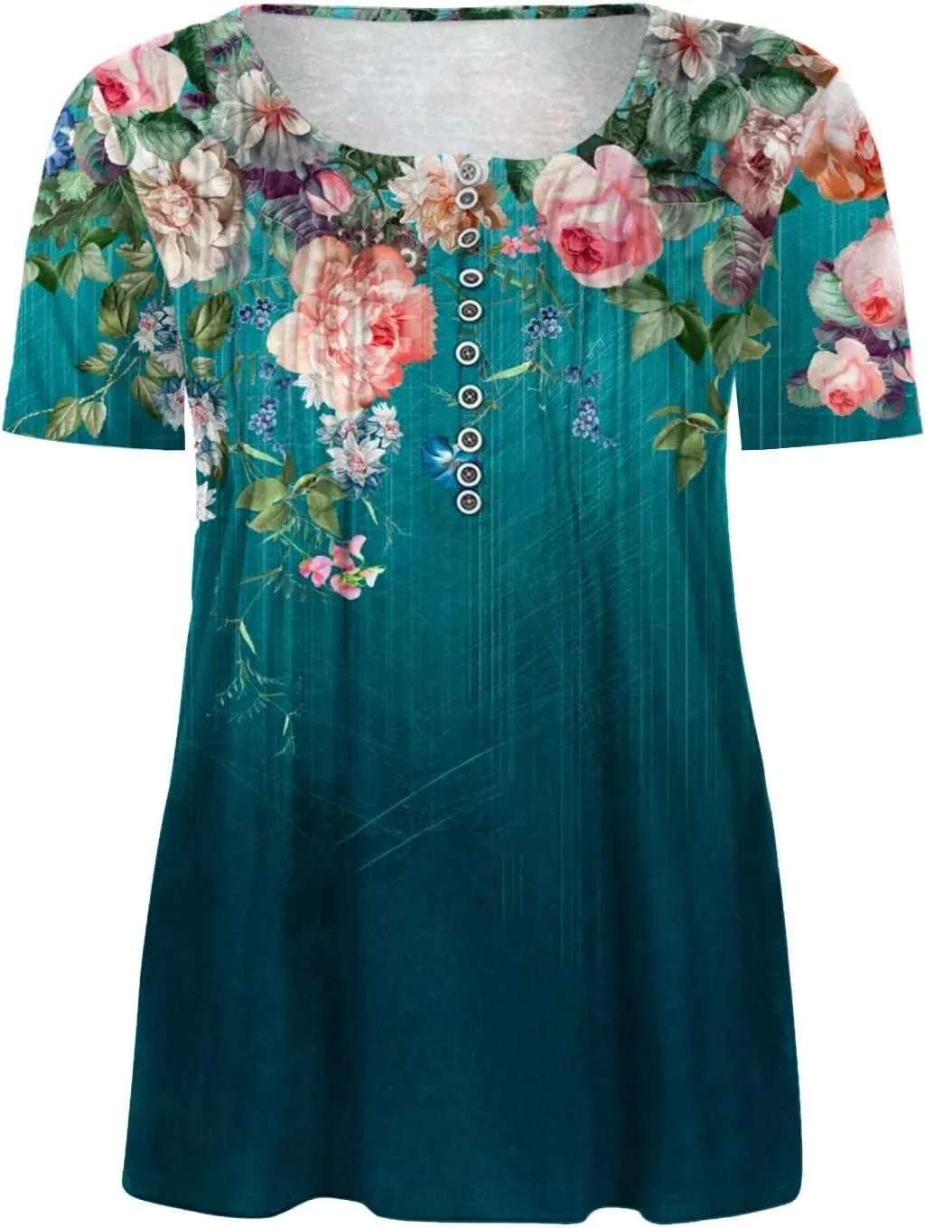 Summer Tops for Women 2025 Trendy Boho Floral Print Tunic Shirts Short Sleeve Button V Neck Tshirt Casual Blouse