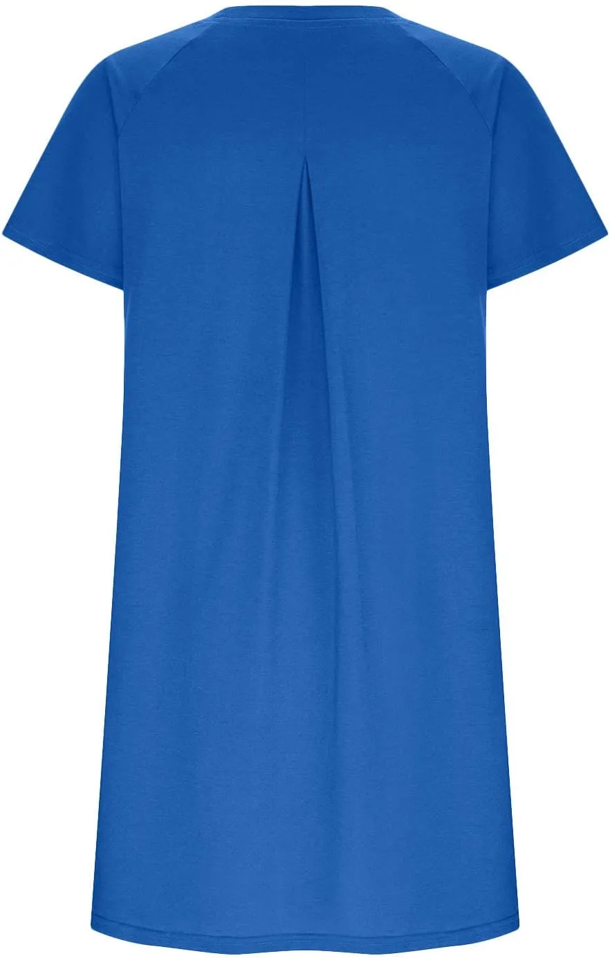 Sun Dresses Women Casual Loose Fit Short Sleeve Crew Neck Mini Dress Summer Knee Length T Shirt Dress with Pockets