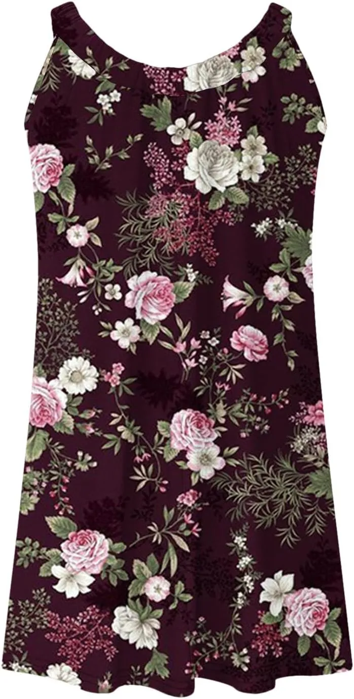 Sundresses for Women Beach Cover Ups Bohemian Floral Hawaiian Dress Sexy Summer Fashion Mini Tank Shirt Dresses