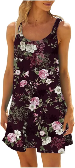 Sundresses for Women Beach Cover Ups Bohemian Floral Hawaiian Dress Sexy Summer Fashion Mini Tank Shirt Dresses