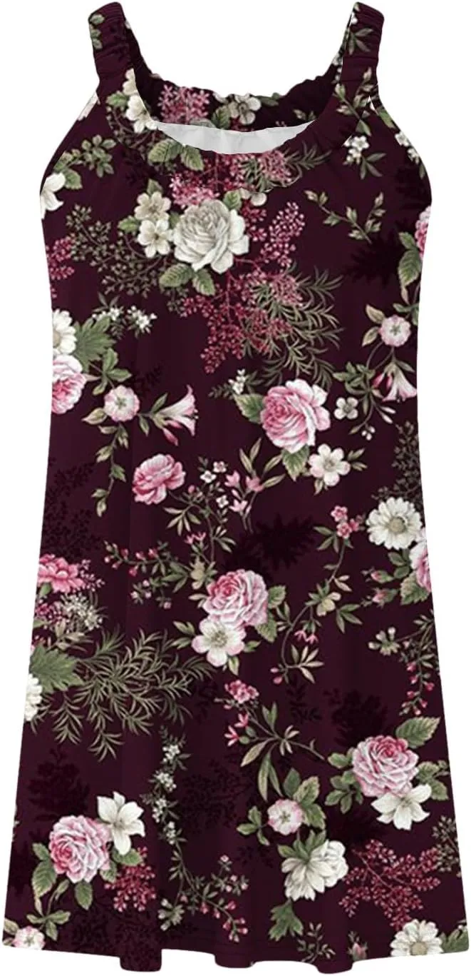 Sundresses for Women Beach Cover Ups Bohemian Floral Hawaiian Dress Sexy Summer Fashion Mini Tank Shirt Dresses