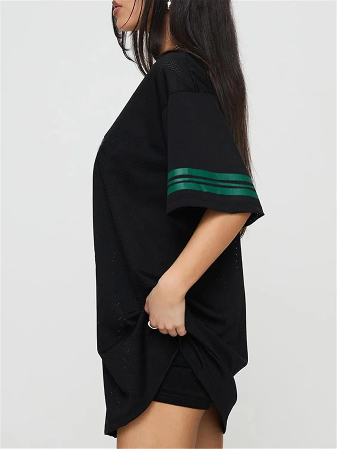 Sunloudy Oversized Jersey Shirts for Women Number Graphic Baggy Tees 90s V Neck Half Sleeve T-Shirts Streetwear Clothes