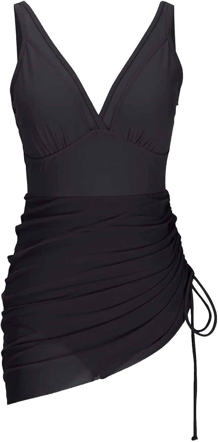 Swim Dress Women Mesh One Piece Swimsuit Tummy Control Bathing Suit Slimming Sheer Sarong Wraps Swim Suits