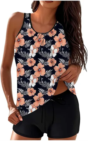 Swim Suits for Women 2025 Two Piece Blouson Tankini Swimsuit Swim Tankini Tank Top with Boyshorts Modest Bathing Suit