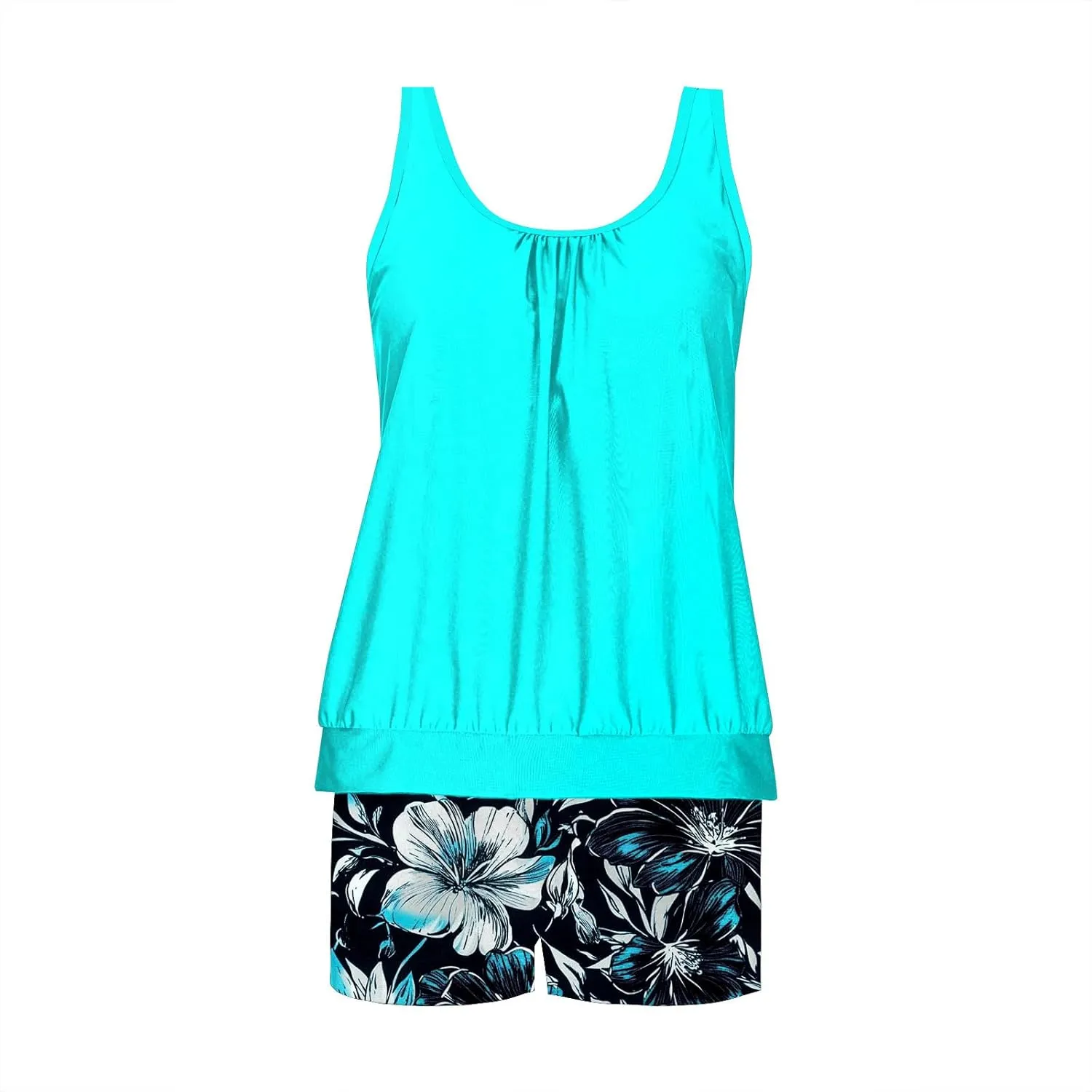 Swim Suits for Women 2025 Two Piece Blouson Tankini Swimsuit Swim Tankini Tank Top with Boyshorts Modest Bathing Suit