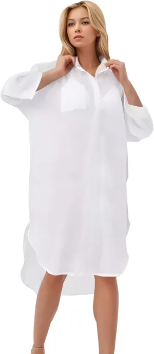 Swimsuit Coverup for Women V Neck Shirt Dress Bathing Suit Beach Cover Up 3/4 Sleeve Chiffon Cover Up S-XXL