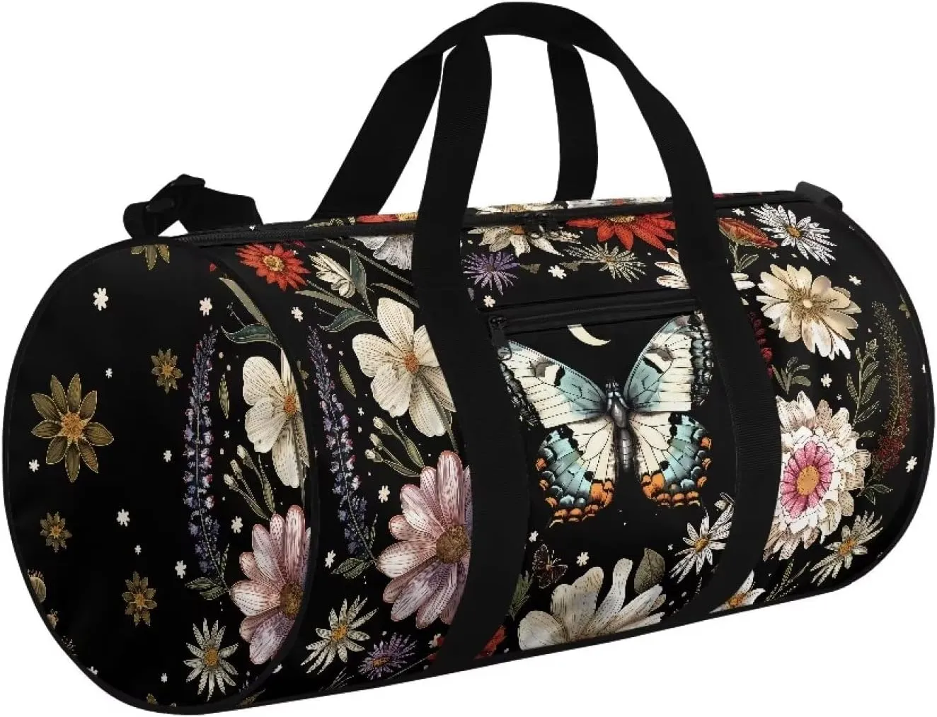 Talayituse Butterfly Daisy Print Duffel Bag for Women Flower Leaf Pattern Sturdy Gym Duffel Bag with Handle Zipper Overnight Weekender Bag Tear Resistant Workout Bag Lightweight Sports Tote Bag