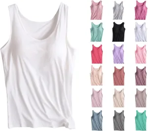 Tank Tops with Built in Bra Women Modal Padded Yoga Camisole Shelf Bras Plus Size Basic Racerback Workout Undershirt