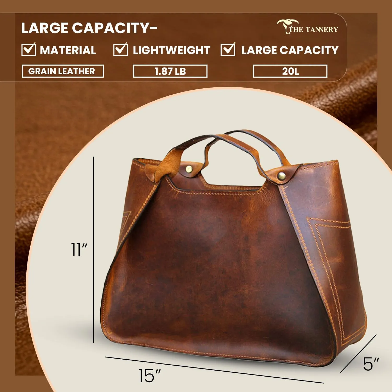 Tannery Genuine Full Grain Leather Shoulder Tote Bag for Women Large Handbag Ladies Purse Adjustable Strap Satchel Travel Bag